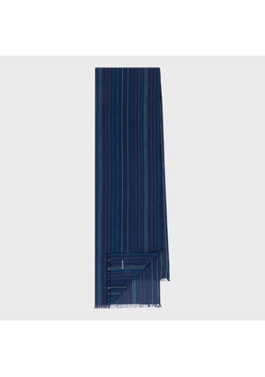 Paul Smith Navy Stitch Stripe Cotton Scarf Blue