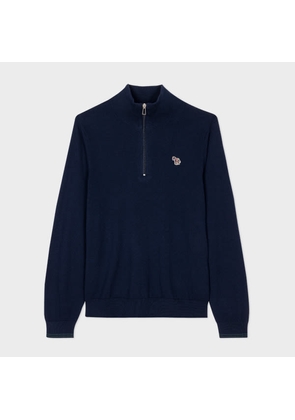 PS Paul Smith Navy Cotton-Blend Half Zip Zebra Logo Sweater Blue