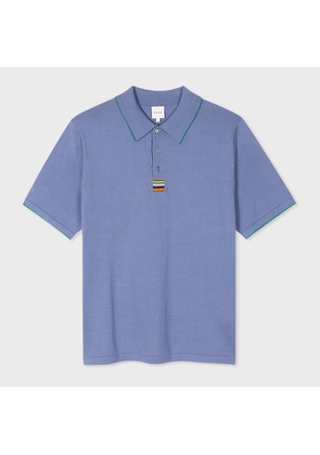 Paul Smith Mid Blue 'Signature Stripe' Trim Organic Cotton Polo Shirt