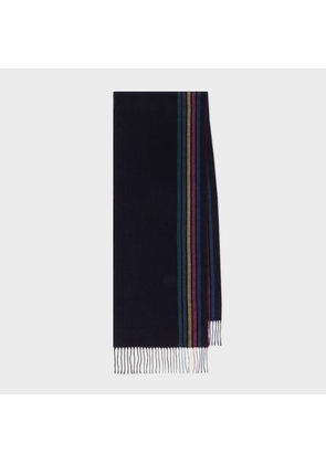 PS Paul Smith Dark Blue Wool-Blend 'Sports Stripe' Scarf