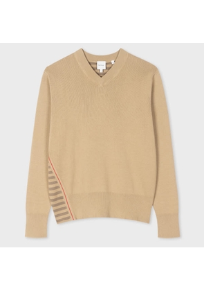 Paul Smith Camel V-Neck Ribbed Cotton-Blend Sweater Brown
