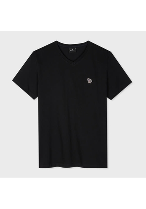 PS Paul Smith Black Organic Cotton V-Neck Zebra Logo T-Shirt