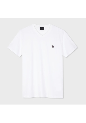 PS Paul Smith White Organic Cotton V-Neck Zebra Logo T-Shirt