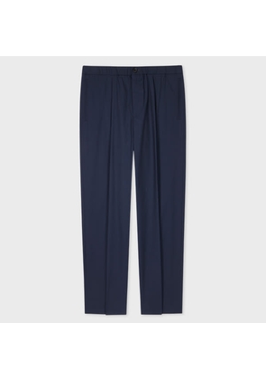 PS Paul Smith Navy Cotton-Blend Pleated Trousers Blue