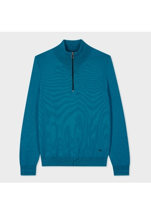 PS Paul Smith Teal Merino Wool Half Zip Sweater Blue