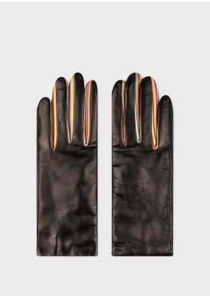 Paul Smith Women's Black Leather 'Signature Stripe' Gloves