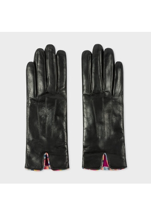 Paul Smith Women's Black Leather Gloves With 'Swirl' Piping