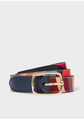 Paul Smith Women's Navy Leather Belt With 'Swirl' Panel Multicolour