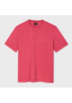 PS Paul Smith Washed Red Cotton 'Happy' T-Shirt Pink