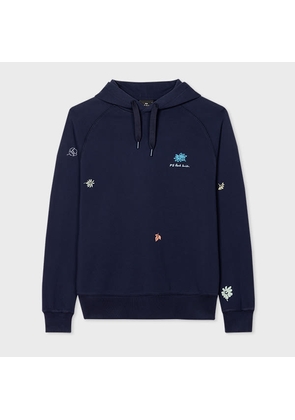 PS Paul Smith Navy Embroidered Floral Hoodie Blue