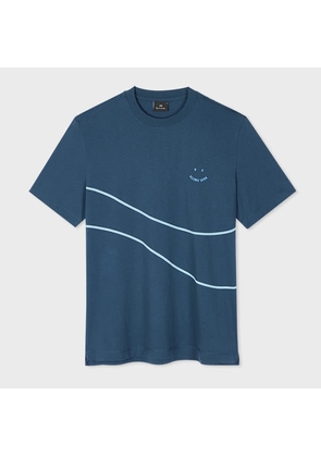 PS Paul Smith Navy Cotton 'Happy' Wave T-Shirt Blue