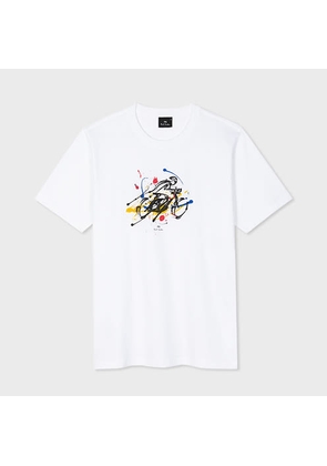 PS Paul Smith White 'Cyclist Sketch' Print Cotton T-Shirt