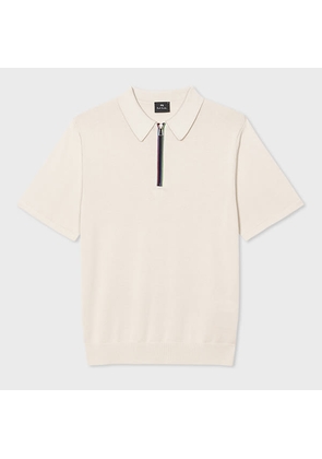 PS Paul Smith Ecru Organic Cotton Knitted Zip-Neck Polo Shirt Grey