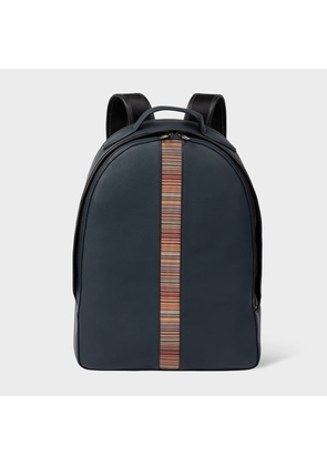 Paul Smith Dark Blue Leather 'Signature Stripe' Backpack