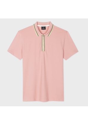 PS Paul Smith Light Pink Zip Neck Stretch-Cotton Polo Shirt
