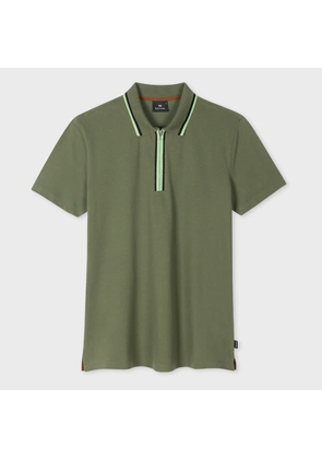 PS Paul Smith Khaki Zip Neck Stretch-Cotton Polo Shirt Green