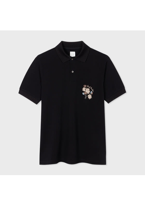 Paul Smith Black Embroidered Flower Cotton Polo Shirt