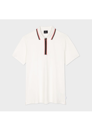 PS Paul Smith Ecru Zip Neck Stretch-Cotton Polo Shirt White