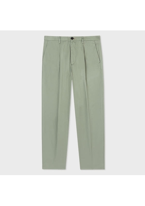 PS Paul Smith Light Green Cotton-Twill Pleated Trousers