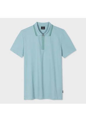 PS Paul Smith Light Blue Zip Neck Stretch-Cotton Polo Shirt