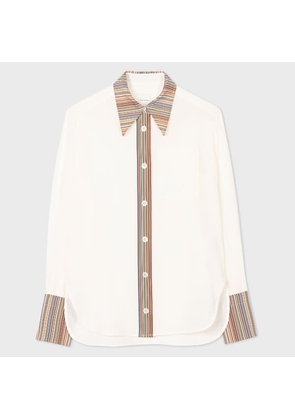 Paul Smith Women's Ivory Silk 'Signature Stripe' Long-Sleeve Shirt White