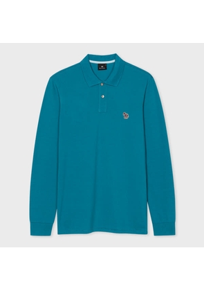 PS Paul Smith Teal Blue Long-Sleeve Zebra Logo Polo Shirt