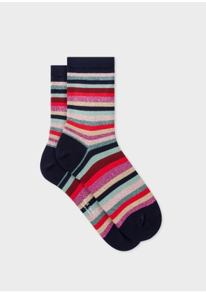 Paul Smith Women's Navy Glitter 'Swirl Stripe' Socks Multicolour