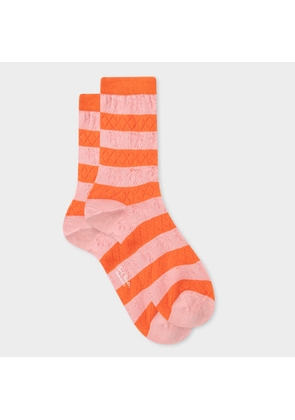 Paul Smith Women's Pink Stripe Crochet Pattern Socks Orange
