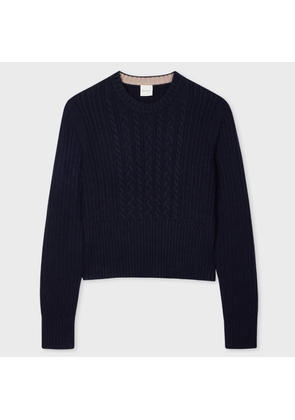 Paul Smith Women's Navy Crew Neck Cable Knit Sweater Blue