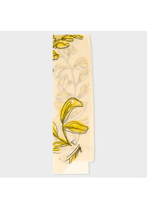 Paul Smith Pale Yellow 'Laurel Leaf' Embroidered Scarf White