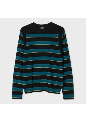 PS Paul Smith Black and Teal Stripe Merino Wool Sweater