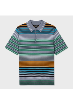 PS Paul Smith Grey Multi-Stripe Merino Wool Polo Shirt
