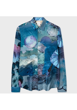Paul Smith Blue 'Narcissus' Print Viscose Shirt