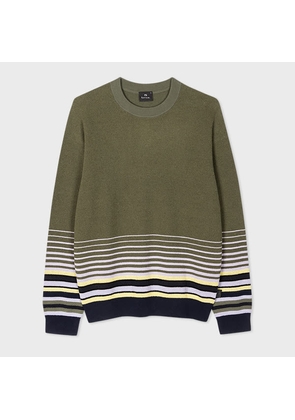 PS Paul Smith Khaki Cotton-Blend Stripe Hem Sweater Green
