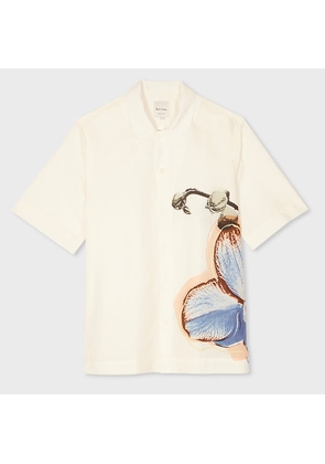 Paul Smith White Linen-Cotton 'Orchid' Print Short-Sleeve Shirt