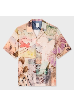 Paul Smith Narcissus' Print Short-Sleeve Viscose Shirt Brown