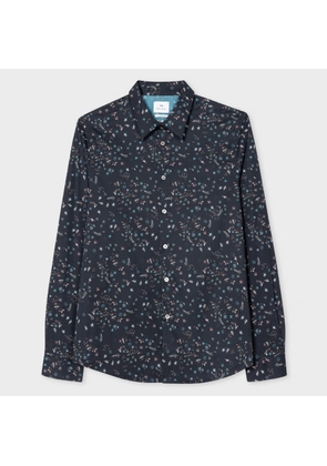 PS Paul Smith Tailored-Fit Navy Micro Floral Print Shirt Blue