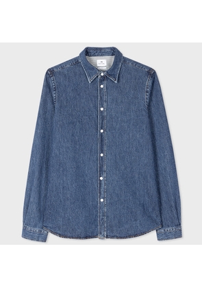 PS Paul Smith Tailored-Fit Mid-Wash Cotton-Linen Denim Shirt Blue