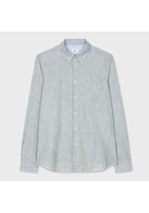 PS Paul Smith Tailored-Fit Green Cotton-Linen Fine Stripe Shirt