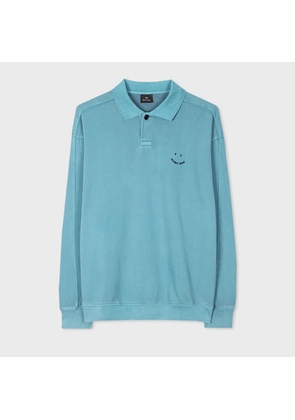 PS Paul Smith Aqua Cotton 'Happy' Polo Sweatshirt Blue