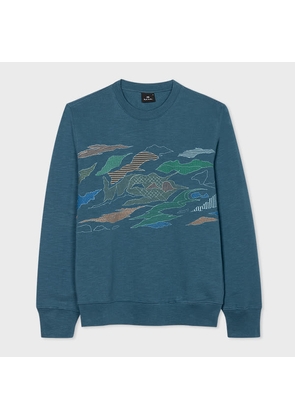 PS Paul Smith Blue Embroidered 'Plains' Organic Cotton Sweatshirt