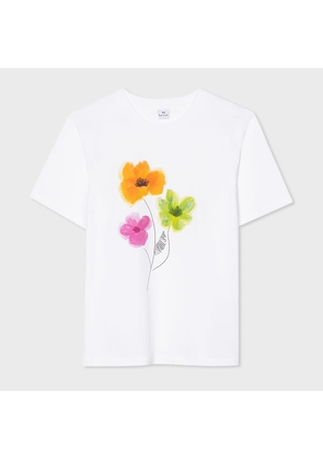 PS Paul Smith Women's White 'Brushed Poppies' T-Shirt