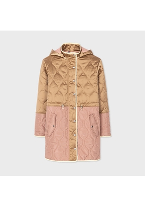 PS Paul Smith Women's Camel Satin Quilted Mid Length Coat Brown