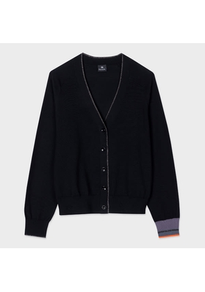 PS Paul Smith Women's Black Wool Blend Contrast Cuff Cardigan