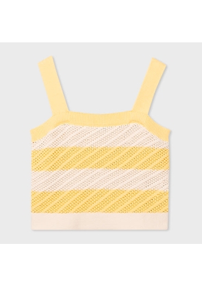 PS Paul Smith Women's Ecru and Lemon Stripe Crochet Vest Top Yellow