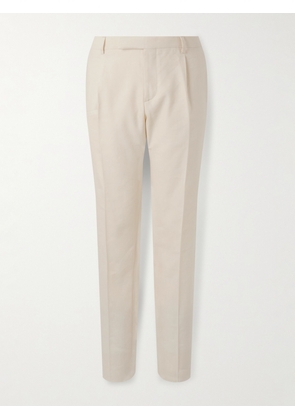 Lardini - Tapered Pleated Linen and Wool-Blend Twill Tuxedo Trousers - Men - Neutrals - IT 46