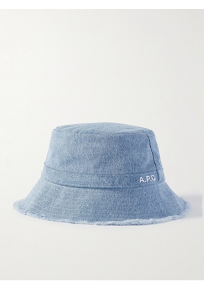 A.P.C. - Logo-Print Frayed Denim Bucket Hat - Men - Blue - 54