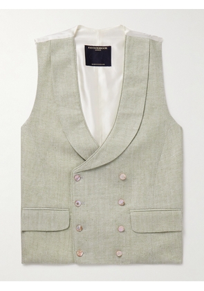 Favourbrook - Shawl-Collar Double-Breasted Herringbone Linen and Silk-Blend and Satin Waistcoat - Men - Green - UK/US 36