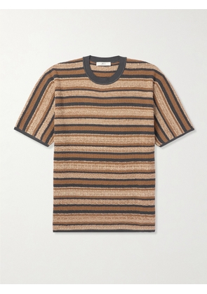 Mr P. - Striped Textured-Cotton T-Shirt - Men - Brown - XS