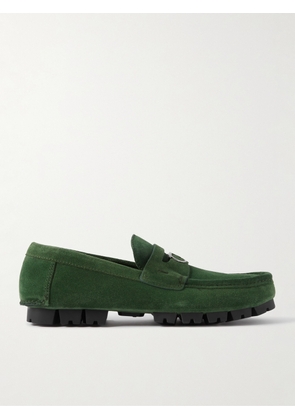 FERRAGAMO - Embellished Suede Driving Shoes - Men - Green - EU 40